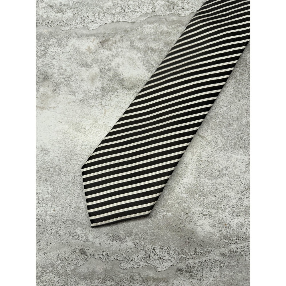 Woolworths Silk Tie Mens One Size Black Striped Pointed 100% Silk Woven‎ Necktie